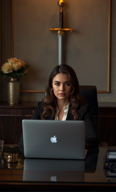 Virtual assistant working at an elegant desk